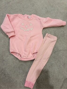 Stitchy Fish Pink Pumpkin Face a sweatshirt bubble & leggings Set -